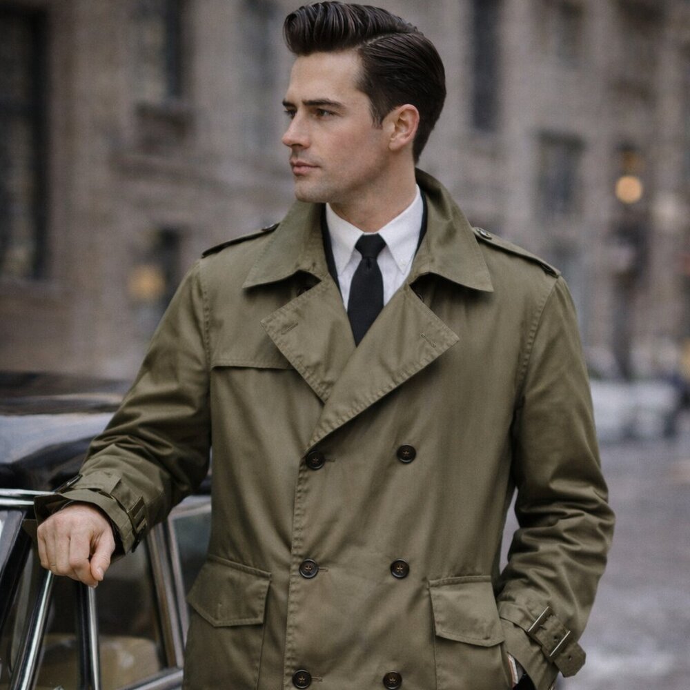 Extremely Rare Vintage 1950s Khaki Military Trench Coat – Double Breasted